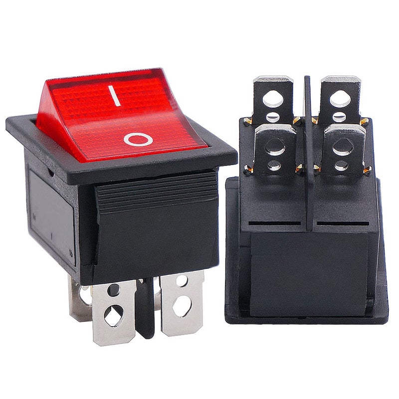 Twidec/2Pcs Rocker Switch AC 10A/125V 6A/250V DPST 4 Pins 2 Position ON/Off Red LED Light Illuminated Boat KCD4 Rocker Switch Toggle KCD2-201N-R - Image 1